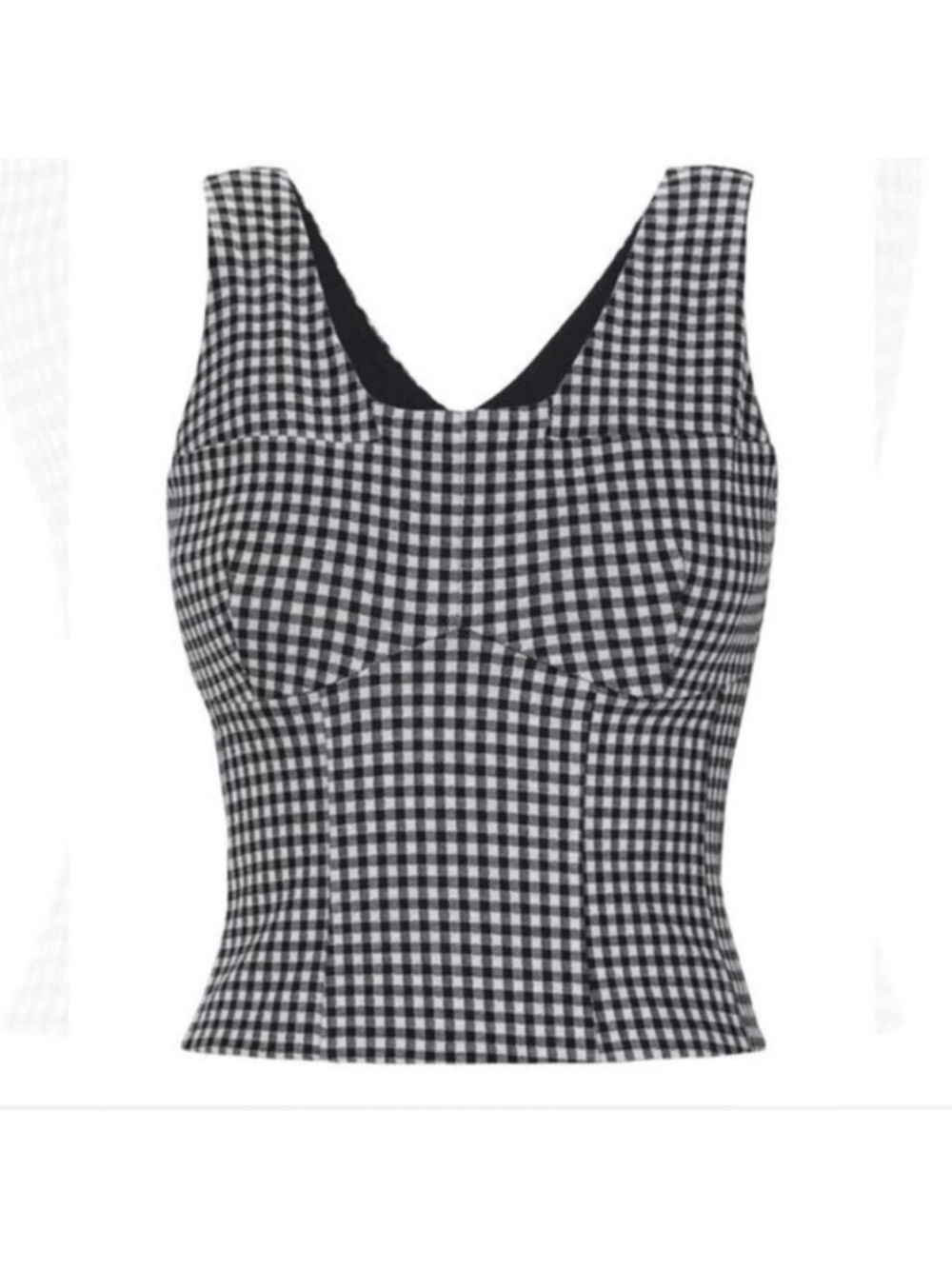 Cabi Black White Gingham Fitted Tank Top Corset Style Size M